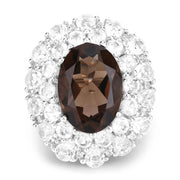 Bids.com 9.29 Carat Genuine Smoky Quartz and White Topaz .925 Sterling Silver Ring Rings