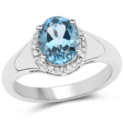 Bids.com 2.13 Carat Genuine London Blue Topaz and White Topaz .925 Sterling Silver Ring Rings