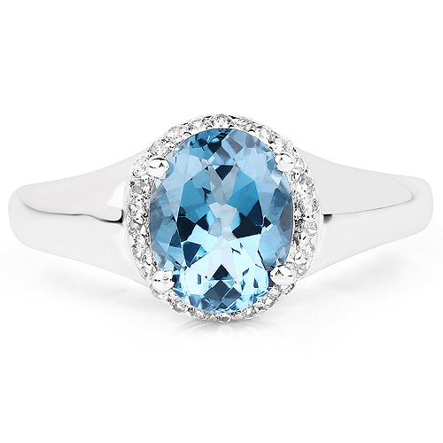 Bids.com 2.13 Carat Genuine London Blue Topaz and White Topaz .925 Sterling Silver Ring Rings