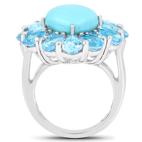 Bids.com 9.50 Carat Genuine Turquoise and Swiss Blue Topaz .925 Sterling Silver Ring Rings