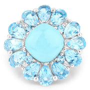 Bids.com 9.50 Carat Genuine Turquoise and Swiss Blue Topaz .925 Sterling Silver Ring Rings