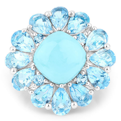 Bids.com 9.50 Carat Genuine Turquoise and Swiss Blue Topaz .925 Sterling Silver Ring Rings