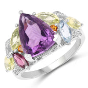 Bids.com 6.30 Carat Genuine Multi Stone .925 Sterling Silver Ring Rings