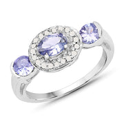 Bids.com 1.00 Carat Genuine Tanzanite and White Topaz .925 Sterling Silver Ring Rings