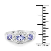Bids.com 1.00 Carat Genuine Tanzanite and White Topaz .925 Sterling Silver Ring Rings