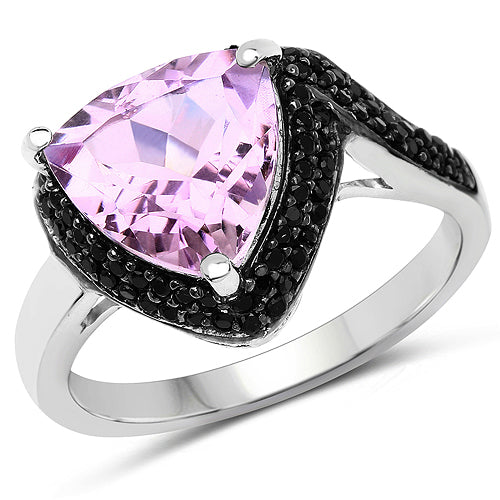 Bids.com 3.53 Carat Genuine Pink Amethyst and Black Spinel .925 Sterling Silver Ring Rings