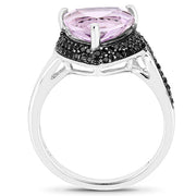 Bids.com 3.53 Carat Genuine Pink Amethyst and Black Spinel .925 Sterling Silver Ring Rings