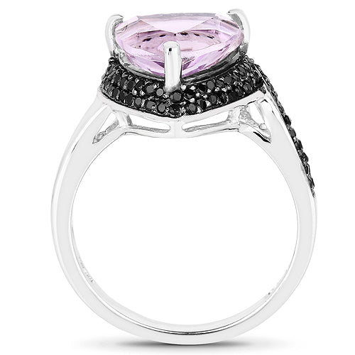 Bids.com 3.53 Carat Genuine Pink Amethyst and Black Spinel .925 Sterling Silver Ring Rings