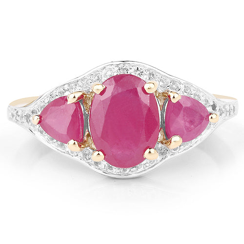 Bids.com 14K Yellow Gold Plated 2.49 Carat Genuine Glass Filled Ruby and White Topaz .925 Sterling Silver Ring Rings