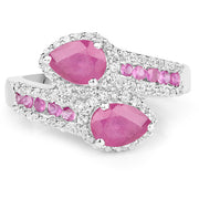 Bids.com 2.43 Carat Glass Filled Ruby and White Topaz Sterling Silver Ring Rings