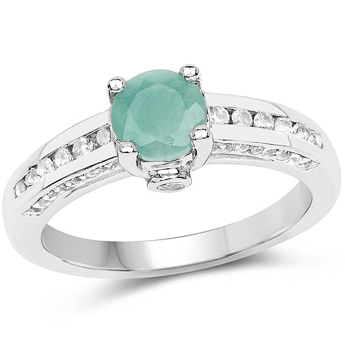 Bids.com 1.22 Carat Genuine Emerald and White Topaz .925 Sterling Silver Ring Rings
