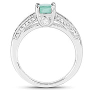 Bids.com 1.22 Carat Genuine Emerald and White Topaz .925 Sterling Silver Ring Rings