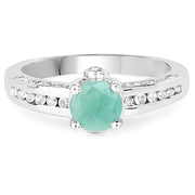 Bids.com 1.22 Carat Genuine Emerald and White Topaz .925 Sterling Silver Ring Rings