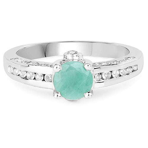Bids.com 1.22 Carat Genuine Emerald and White Topaz .925 Sterling Silver Ring Rings
