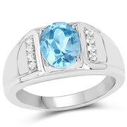 Bids.com 2.18 Carat Genuine London Blue Topaz and White Topaz .925 Sterling Silver Ring Rings