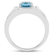 Bids.com 2.18 Carat Genuine London Blue Topaz and White Topaz .925 Sterling Silver Ring Rings