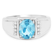 Bids.com 2.18 Carat Genuine London Blue Topaz and White Topaz .925 Sterling Silver Ring Rings
