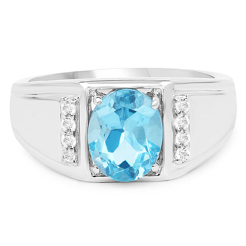 Bids.com 2.18 Carat Genuine London Blue Topaz and White Topaz .925 Sterling Silver Ring Rings