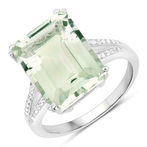 Bids.com 10.64 Carat Genuine Green Amethyst and White Topaz .925 Sterling Silver Ring Rings