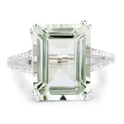 Bids.com 10.64 Carat Genuine Green Amethyst and White Topaz .925 Sterling Silver Ring Rings