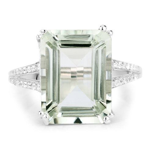 Bids.com 10.64 Carat Genuine Green Amethyst and White Topaz .925 Sterling Silver Ring Rings