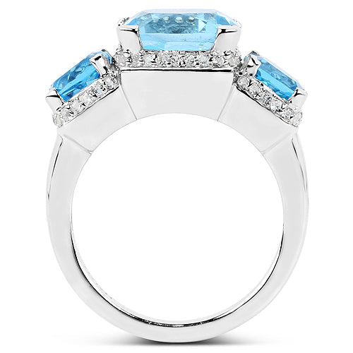 Bids.com 4.40 Carat Blue Topaz Ring with 2.70 Carat Multi-Gems in Sterling Silver Rings