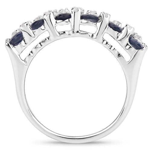 Bids.com 3.66 Carat Genuine Blue Sapphire and White Topaz .925 Sterling Silver Ring Rings