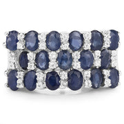 Bids.com 3.66 Carat Genuine Blue Sapphire and White Topaz .925 Sterling Silver Ring Rings