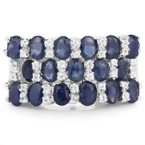 Bids.com 3.66 Carat Genuine Blue Sapphire and White Topaz .925 Sterling Silver Ring Rings