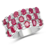 Bids.com 3.69 Carat Genuine Ruby and White Topaz .925 Sterling Silver Ring Rings