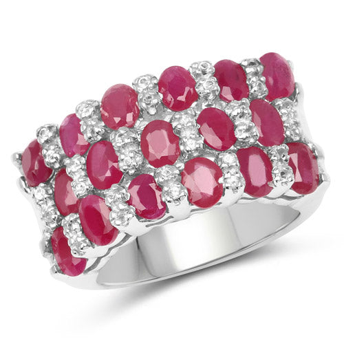 Bids.com 3.69 Carat Genuine Ruby and White Topaz .925 Sterling Silver Ring Rings