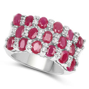 Bids.com 3.69 Carat Genuine Ruby and White Topaz .925 Sterling Silver Ring Rings