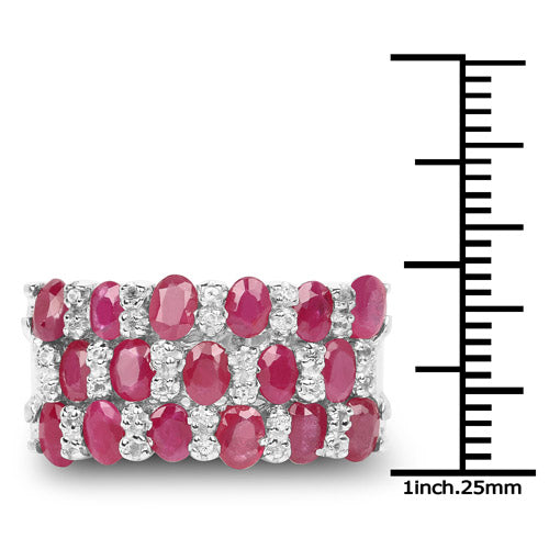 Bids.com 3.69 Carat Genuine Ruby and White Topaz .925 Sterling Silver Ring Rings