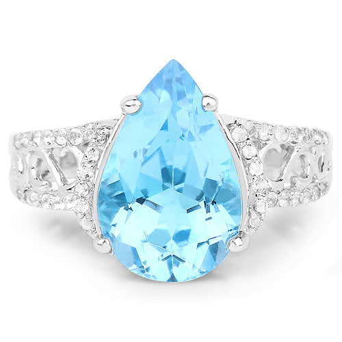 Bids.com 5.50 Carat Genuine Swiss Blue Topaz and White Topaz .925 Sterling Silver Ring Rings