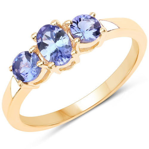 Bids.com 18K Yellow Gold Plated 0.90 Carat Genuine Tanzanite .925 Sterling Silver Ring Rings
