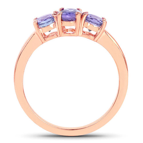 Bids.com 18K Rose Gold Plated 0.90 Carat Genuine Tanzanite .925 Sterling Silver Ring Rings