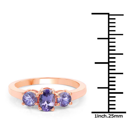 Bids.com 18K Rose Gold Plated 0.90 Carat Genuine Tanzanite .925 Sterling Silver Ring Rings
