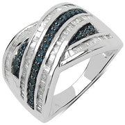 Bids.com 1.02 Carat Genuine Blue Diamond & White Diamond .925 Sterling Silver Ring Rings