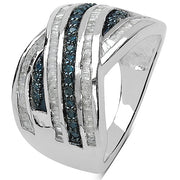 Bids.com 1.02 Carat Genuine Blue Diamond & White Diamond .925 Sterling Silver Ring Rings