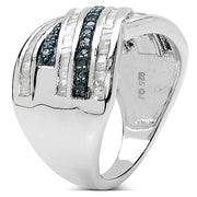 Bids.com 1.02 Carat Genuine Blue Diamond & White Diamond .925 Sterling Silver Ring Rings