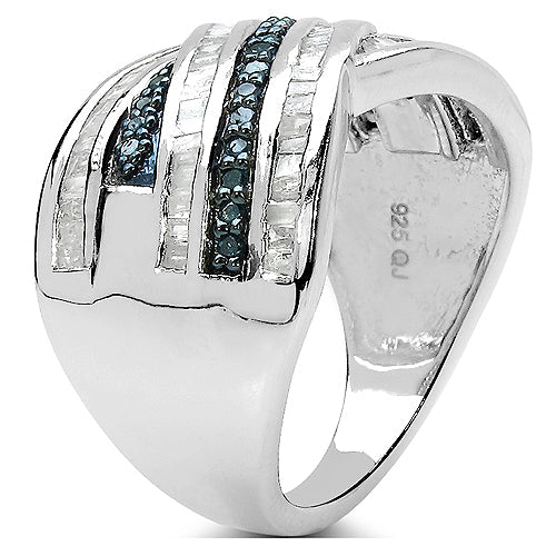 Bids.com 1.02 Carat Genuine Blue Diamond & White Diamond .925 Sterling Silver Ring Rings