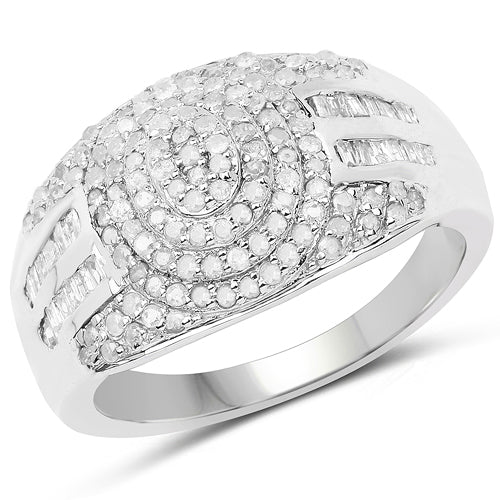 Bids.com 1.15 Carat Genuine White Diamond .925 Sterling Silver Ring Rings