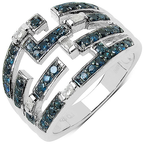 Bids.com 0.59 Carat Genuine Blue Diamond & White Diamond .925 Sterling Silver Ring Rings