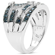 Bids.com 0.59 Carat Genuine Blue Diamond & White Diamond .925 Sterling Silver Ring Rings