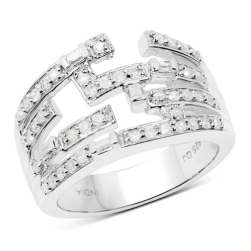 Bids.com 0.60 Carat Genuine White Diamond .925 Sterling Silver Ring Rings