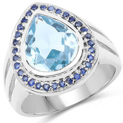 Bids.com 5.42 Carat Genuine Blue Topaz and Blue Sapphire .925 Sterling Silver Ring Rings