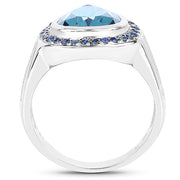 Bids.com 5.42 Carat Genuine Blue Topaz and Blue Sapphire .925 Sterling Silver Ring Rings