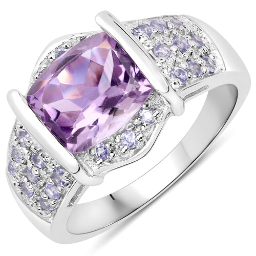 Bids.com 3.08 Carat Genuine Amethyst and Tanzanite .925 Sterling Silver Ring Rings