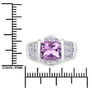 Bids.com 3.08 Carat Genuine Amethyst and Tanzanite .925 Sterling Silver Ring Rings