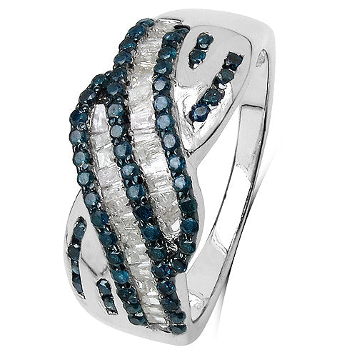 Bids.com 0.88 Carat Genuine Blue Diamond & White Diamond .925 Sterling Silver Ring Rings